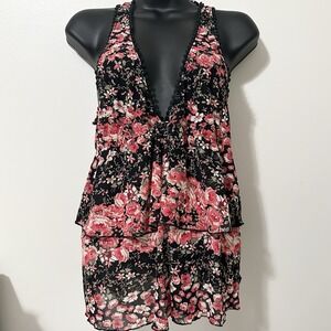Rhapsody Whimsigoth Mesh Y2K Baby Doll Top Size M Dark Floral Fairy Grunge